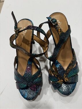 Multicolor Snakeskin Strappy High-Heel Sandals
